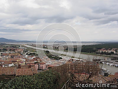 A panoramic view of the Diaccia Botrona swamp and the Bruna river in Castiglione della Pescaia, Italy Stock Photo