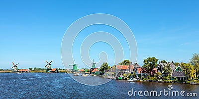 Panoramic view of the Dutch Zaanse Schans Stock Photo