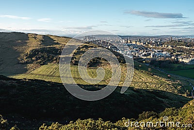 Panoramic view of Edinburgh, From Arthurs Seat. Holyrood, Edinburgh Stock Photo