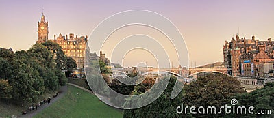 Panoramic view of Edinburgh, Scotland, UK on sunset Editorial Stock Photo