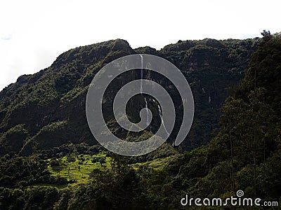 Panoramic view of El Chorro de Giron waterfall cascade cataract near Cuenca Azuay Ecuador South America Stock Photo