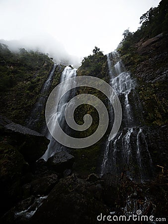 Panoramic view of El Chorro de Giron waterfall cascade cataract near Cuenca Azuay Ecuador South America Stock Photo