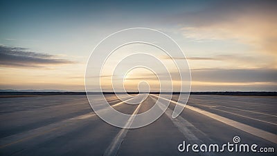 Panoramic view of an empty airplane runaway track or asphalt road. Stock Photo