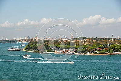 Panoramic view entrance by sea to the St Mark Canal in Venice Stock Photo