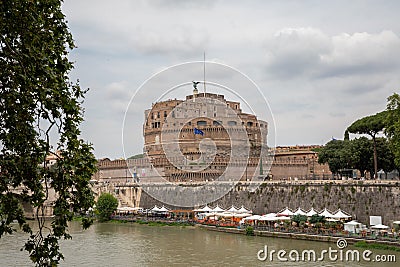 Panoramic view of exterior of Castel Sant'Angelo (Mausoleum of Hadrian) Editorial Stock Photo