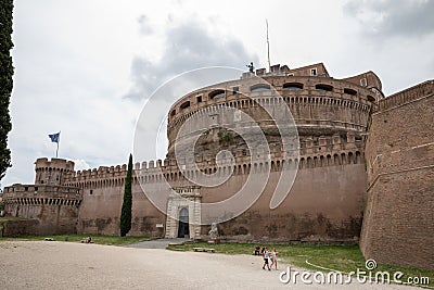 Panoramic view of exterior of Castel Sant'Angelo (Mausoleum of Hadrian) Editorial Stock Photo