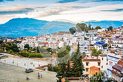 Panoramic view on famous moroccan blue city Chefchaouen, Morocco Editorial Stock Photo