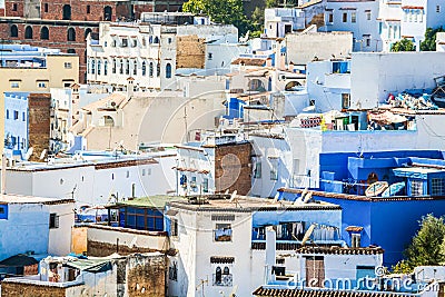 Panoramic view on famous moroccan blue city Chefchaouen, Morocco Stock Photo