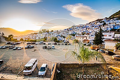 Panoramic view on famous moroccan blue city Chefchaouen, Morocco Editorial Stock Photo