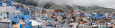 Panoramic view on famous moroccan blue city Chefchaouen, Morocco Editorial Stock Photo