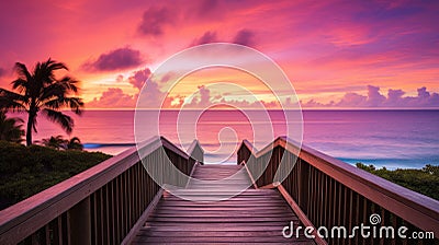 Panoramic view of a footbridge leading to Smathers Beach, bathed in the morning light. Ai Generated Stock Photo