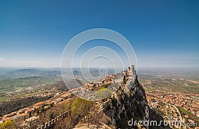 Panoramic view Fortress of Guaita (Rocca della Guaita), castle i Stock Photo