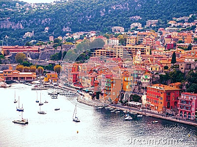 Panoramic view of French Riviera near town of Villefranche-sur-Mer, Menton, Monaco Monte Carlo, Cote d`Azur, French Riviera, Fr Stock Photo