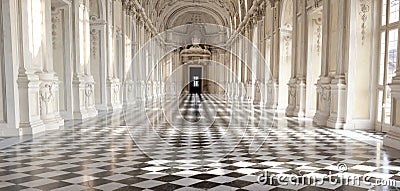 Panoramic view of Galleria di Diana in Venaria Royal Palace, Torino, Piemonte Editorial Stock Photo