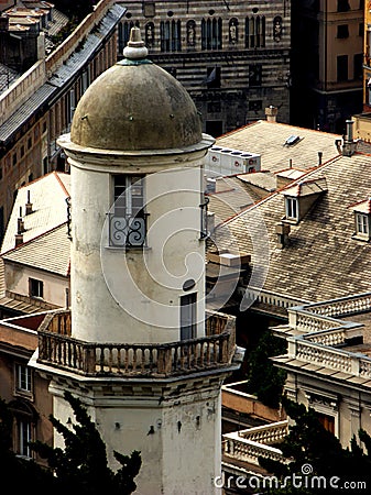 Panoramic view at the Genova roofs,Italy Stock Photo