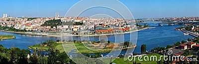 The panoramic view of the Golden Horn with the Bahariye islands Stock Photo