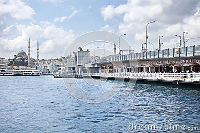 Panoramic view of Golden Horn and Galata bridge from Karakoy district. Popular fish restaurants place in Istanbul. Editorial Stock Photo