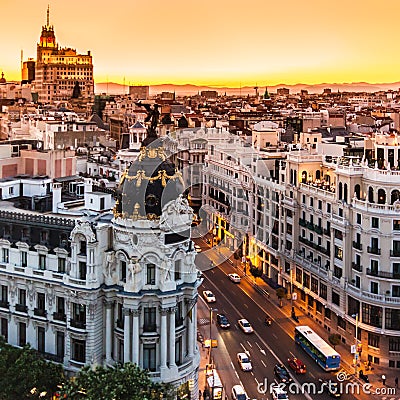 Panoramic view of Gran Via, Madrid, Spain. Stock Photo