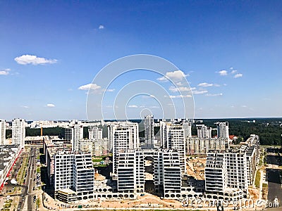 Panoramic view from a great height on the beautiful capital, a city with many roads and high-rise buildings. View of the city Stock Photo