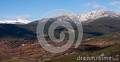 Panoramic view of Guadarrama National Park mountains range in Cercedilla Stock Photo