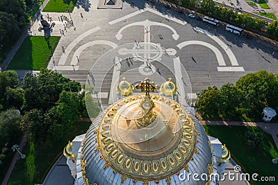 Panoramic view from the height of the Naval Cathedral of St. Nicholas the Wonderworker in Kronstadt. Anchor Square Stock Photo