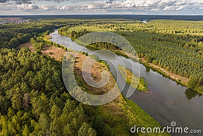 panoramic view from a high altitude of a meandering river in the forest Stock Photo