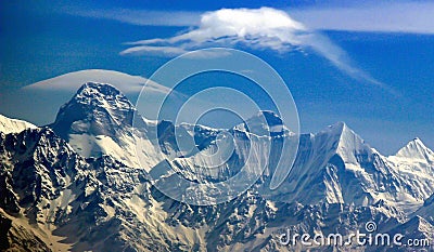 Panoramic view of Himalayan peaks like Trisul, Nanda Devi and Panchchuli from Kasauni, Uttarakhand, India. Stock Photo