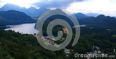 Panoramic view of Hohenschwangau Castle, near Fussen in southwest Bavaria, Germany Stock Photo