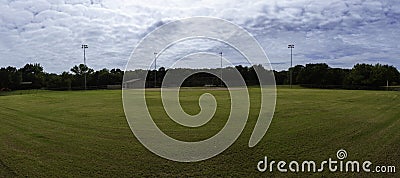 Panoramic view of home plate on baseball field from centerfield Stock Photo