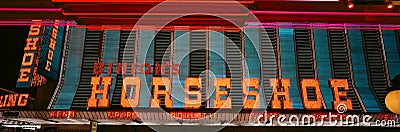 Panoramic view of Horseshoe Casino and Neon sign in Las Vegas, NV Editorial Stock Photo