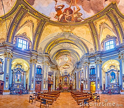 Panoramic view of the huge prayer hall of Church of St Francesco of Paola, Milan, Italy Editorial Stock Photo