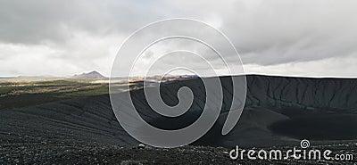 Panoramic view of Hverfjall volcano crater in Myvatn area, Iceland Stock Photo