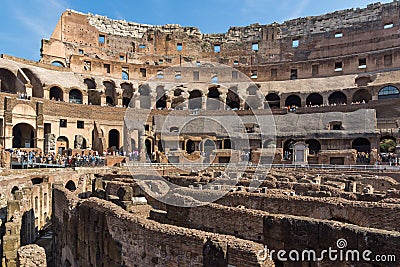 Panoramic view of inside part of Colosseum in city of Rome, Italy Editorial Stock Photo