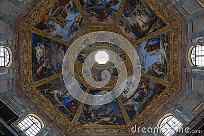 Panoramic view of interior cupola of the Medici Chapels (Cappelle Medicee) Editorial Stock Photo