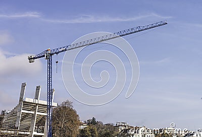 Panoramic view of a Isolated construction crane Stock Photo