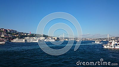 Panoramic view of Istanbul. Panorama cityscape of famous tourist destination Bosphorus strait channel. Travel landscape Bosporus, Editorial Stock Photo