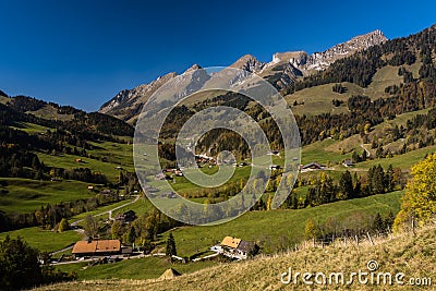 Panoramic view Jaun pass in Simmental, Alps, Switzerland Stock Photo