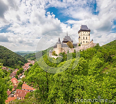 Panoramic view of Karlstein Castle Editorial Stock Photo