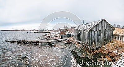 Panoramic view of Kem. Fishing village Rabocheostrovsk on the shore of the White sea during low tide Stock Photo