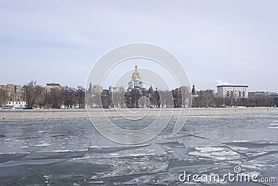 Panoramic view of Krasnokholmskaya embankment with view of Novospassky monastery in Moscow, Russia. Editorial Stock Photo