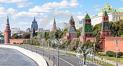 Panoramic view of the Kremlin Embankment in Moscow Stock Photo