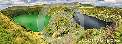 Panoramic view of Lagoa Negra and Lagoa Comprida on the Azores island of Flores Stock Photo