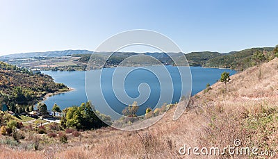 Panoramic view of Lake Accumulation at Cincis, Hunedoara, autumn Stock Photo