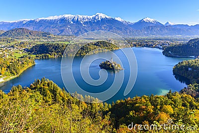 Panoramic view of Lake Bled, Slovenia Stock Photo