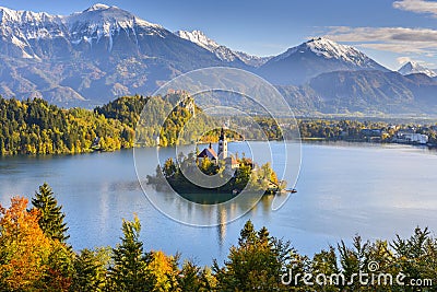 Panoramic view of Lake Bled, Slovenia Stock Photo