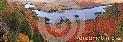 Panoramic view of Lake Monroe with autumn leaf color in Mont Tremblant National Park, Quebec Stock Photo