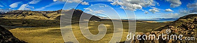 Panoramic view on Lake Viedma and valley, from the surrounding mountains near El Chalten, Patagonia, Argentina Stock Photo