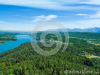 Panoramic View of Lake Worthersee in Klagenfurt in Austria Stock Photo