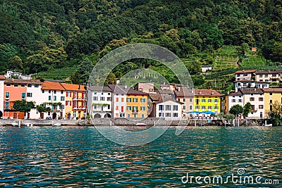 Panoramic view of traditional village of Brusino Arsizio on the shore of Lake Lugano, in Switzerland. Stock Photo