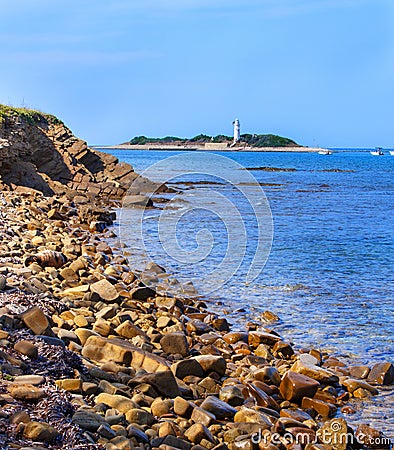 Panoramic view of the lighthouse on the Licosa island Stock Photo